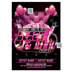 Pink and Black Birthday Flyer, Pink Birthday Party Invitation, Black and Pink Party Flyer Design, Girls Night Party, Ladies Night Invite