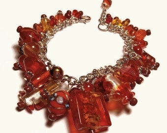 Fall colors cha cha bracelet with glass bead clusters and adjustable clasp