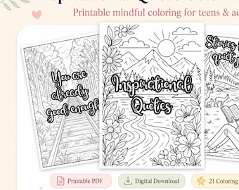 Disegni da colorare per adulti con citazioni motivazionali, libro da colorare stampabile (download digitale)