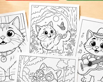 Cat Coloring Pages for Kids, Printable Kitten Activity Sheets for Quiet Time (Digital Download)