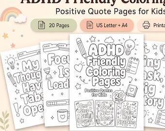 ADHD Coloring Pages for Kids, Positive Affirmation Sheets, Easy Bold Line Classroom Resource