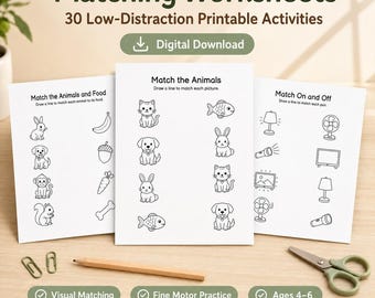 Matching Worksheets PDF | Low-Ink Visual Activities for Preschool Kids