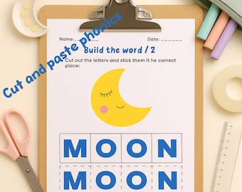 Word Building Worksheets PDF, Cut and Paste Phonics Practice