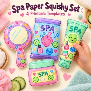 Utskrivbart spa-pappersquishyset, gör-det-själv-pappersquishymallar, ansiktsmaskkrämlotion och spegelpyssel (digital nedladdning)