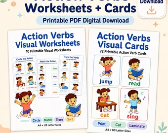 Action Verb Cards and Worksheets for Preschool ESL Practice