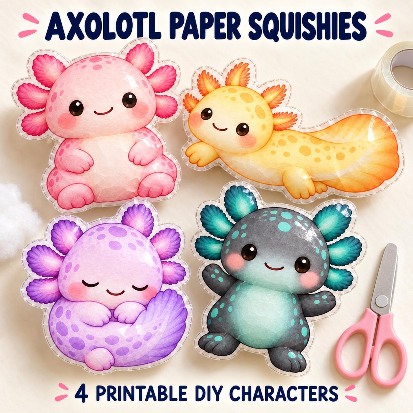 Axolotl Paper Squishy · four designs