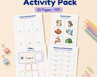 Printable Vocabulary Activity Pack with Matching Mats and Picture Cards