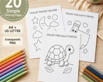Simple Bold-Line Coloring Pages, Low Distraction Preschool Quiet Time Activities