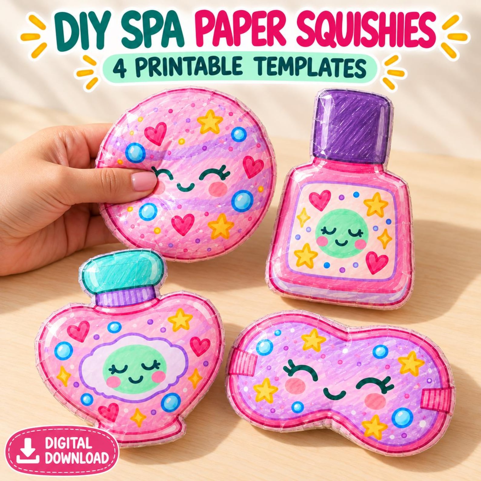 Bath Bomb Spa Paper Squishies · four designs