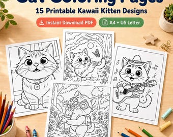 Cat Coloring Pages for Kids | 15 Printable Kitten Activity Sheets PDF