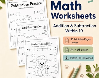Kindergarten Math Worksheets PDF | Addition and Subtraction Within 10