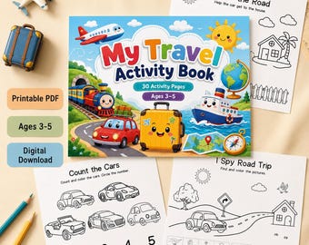 Kids Travel Activity Book Printable, Road Trip Games for Ages 3-5