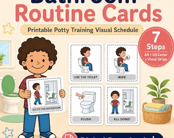 Bathroom Routine Visual Schedule Cards | Printable Potty Training Steps for Kids