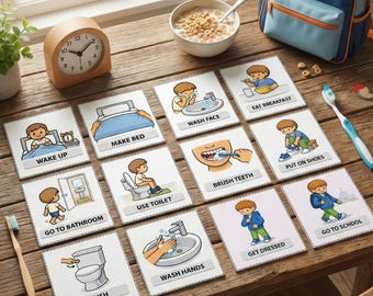 Morning Routine Visual Schedule Cards for Kids, Autism ADHD Daily Checklist