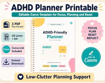 ADHD Kids Planner | Editable Canva Routine Tracker for School and Home