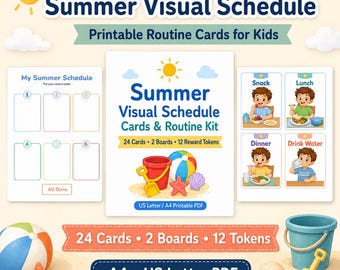 Summer Visual Schedule Cards PDF | Home and Classroom Routine Kit for Kids