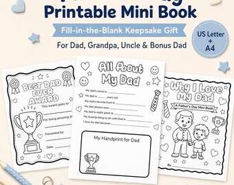 All About My Dad Printable Book, Father’s Day Fill in the Blank Gift for Kids