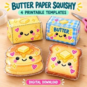 Modello di carta oleata per creare squishy, ​​kit stampabile per lavoretti a tema cibo Kawaii, set fai-da-te di squishy a forma di pancake e toast (download digitale)