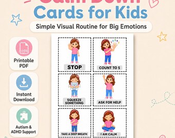 Calm Down Cards for Kids | 6-Step Printable Visual Routine for Big Feelings