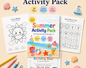 Summer Preschool Activity Pack | Beach and Ocean Printable Worksheets for Ages 3-5