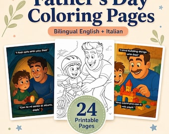 Father’s Day Coloring Pages for Kids, Bilingual English Italian Dad Gift PDF