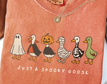 Comfort Colors® Halloween Funny Goose Shirt, Just a Spooky Goose Shirt, Halloween Shirt, Skeleton Goose Tee, Spooky Season Shirt, Spooky Tee