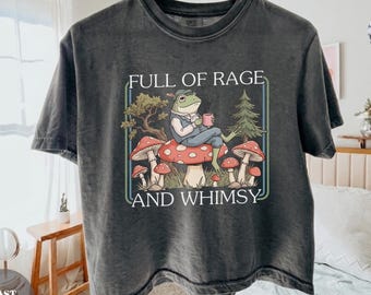 Comfort Colors® 'Full Of Rage and Whimsy' Boxy Shirt : Retro Cottagecore Frog With Coffee Tee