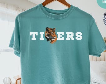 Comfort Colors® Custom School Mascot Shirt, Cropped Boxy Tee, Team Mascot Shirt, Tigers Wildcats Panthers Eagles Shirt, School Spirit Shirt