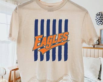Comfort Colors® Mascot Boxy Tee, Retro Game Day Custom Shirt, Blue Orange Striped Team Tee, Collegiate Mascot Crop Top, Sports Fan Shirt