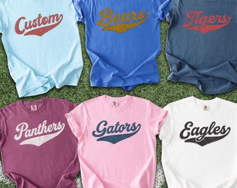 Comfort Colors® Custom School Mascot T-Shirt, Custom Name Gifts For Back To School, Custom Sports Tee, Team Mascot Shirt, School Logo Tee