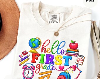 Comfort Colors® Hello Grade Tee, First Grade Shirt, Choose your Grade | Back To School Teacher Tee, Cute School Teacher Student Graphic Tee