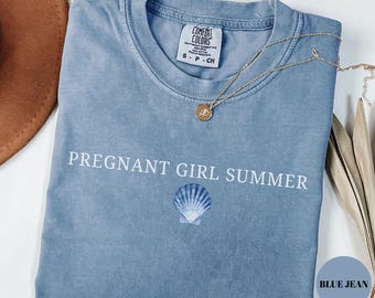 Comfort Colors® Pregnant Girl Summer T-Shirt, Pregnancy Announcement Shirt, Baby Shower Shirt, Girl Mama Shirt, Baby Reveal Tee