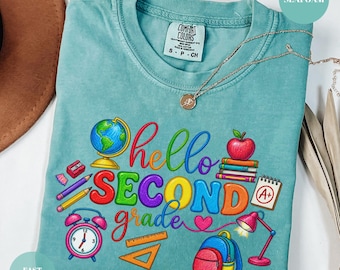 Comfort Colors® Hello Second Grade Shirt, Choose your Grade, First Day of School Tee, Rainbow Back to School Shirt, 2st Grade Student Gift