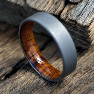 Metal and wood mens store wedding bands