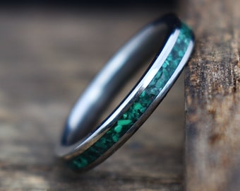 Green Malachite Inlay Titanium Ring - Women's Stacking Wedding Band