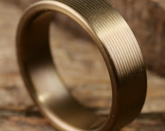 Burnt Bronze Patina Titanium Mens Wedding Band— Trace Textured Hypoallergenic Ring