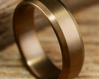 Burnt Bronze Patina Titanium Mens Wedding Band— Simple Chamfered/Beveled Men's Ring