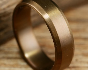 Burnt Bronze Patina Titanium Mens Wedding Ring - Personalized Engraving
