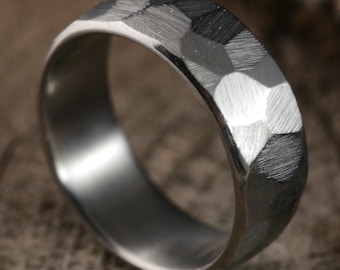 Ridge— Faceted Titanium Mens Wedding Band: Hypoallergenic Ring w/ Custom Engraving Included