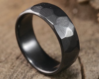 Black Titanium Faceted Men's Wedding Band— Scratch Resistant— Ridge Ring