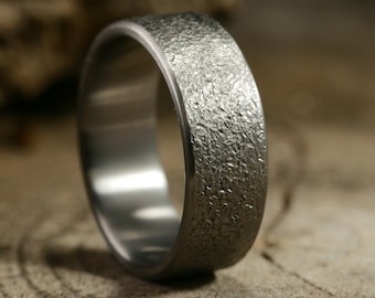 Grit— Distressed Textured Titanium Men's Wedding Band w/ Custom Engraving Included. Hypoallergenic