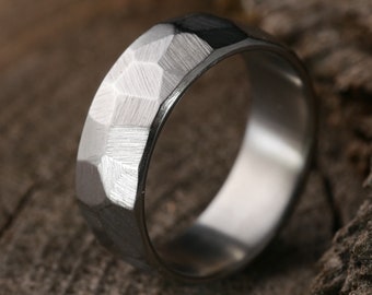 Ridge— Rough Faceted Titanium Men's Wedding Band. Hypoallergenic, Comfort Fit
