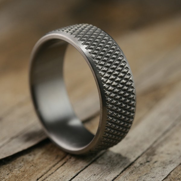 Knurl | Textured Titanium Mens Wedding Band | Diamond Pattern Knurling | Men's Titanium Wedding Band | Hypoallergenic Men's Ring