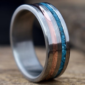 Titanium Turquoise and Copper Mens Wedding Band | Copper and Turquoise Inlay ring | Mens Turquoise Jewelry