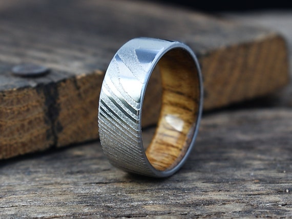 Men's wood and metal ring  Titanium and teak wood wedding band