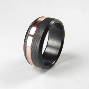 Titan (Black) | Titanium Ring With Copper Inlay Men&#39;s Wedding Band | Men&#39;s Titanium Wedding Ring | Hand Machined in the USA