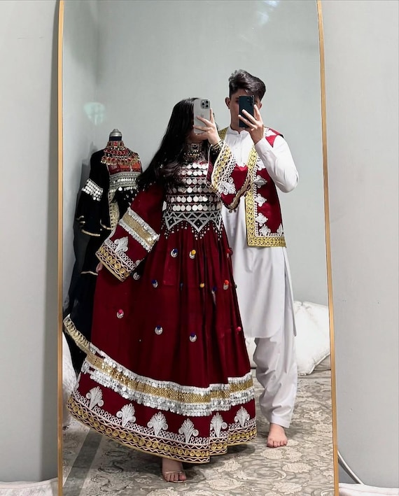 Traditional Afghan Couple Outfit  Matching Embroidered Red Attire - Etsy