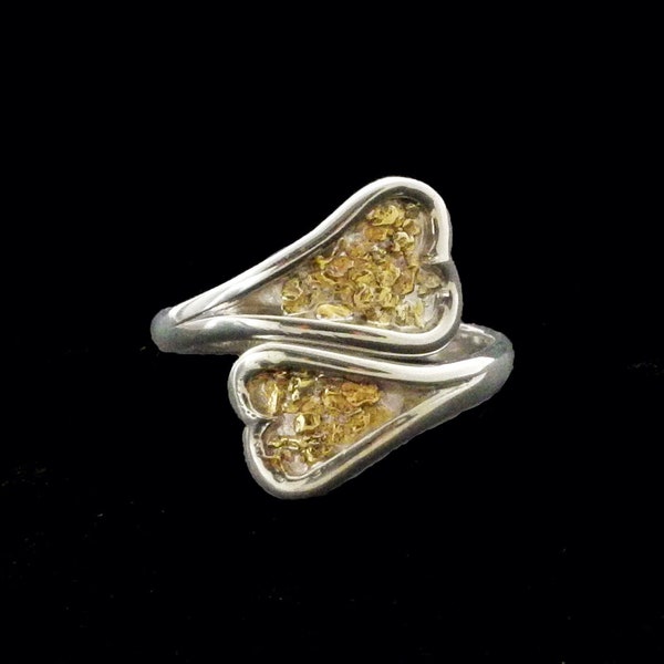 Hearts Entwined Ring - Sterling Silver & Natural Alaskan Gold Nuggets