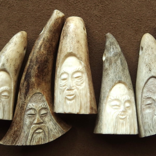 Handcarved Caribou Antler Wizard Pendants