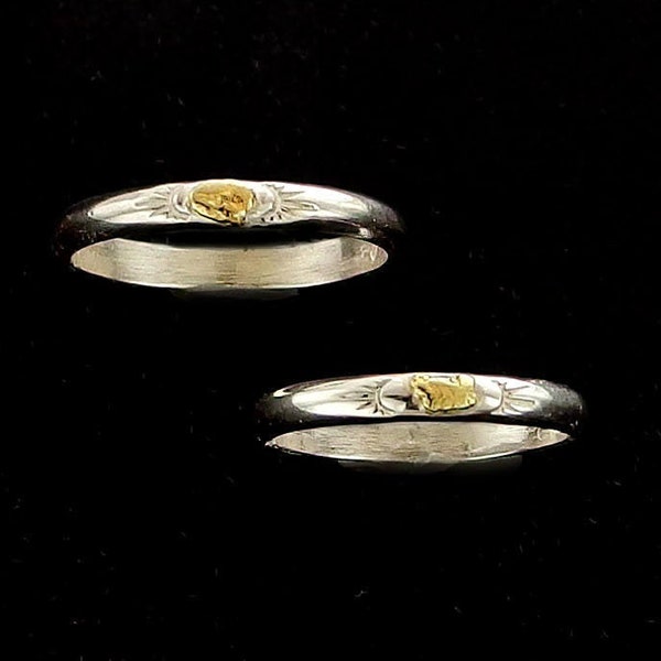 Single Nugget Ring - Sterling Silver and Natural Alaskan Gold Nugget